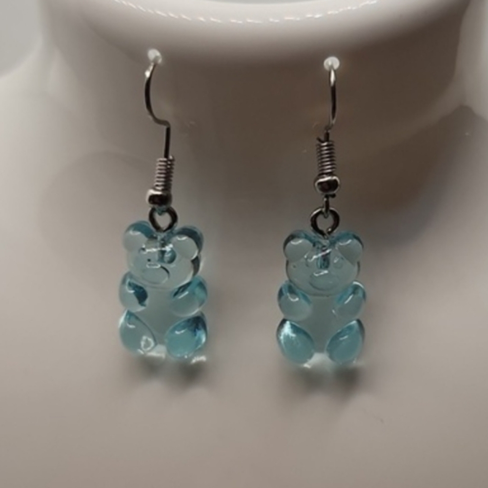 Gummy Bear Candy Cute Novelty Dangle Resin Food‎ Earrings Light Blue